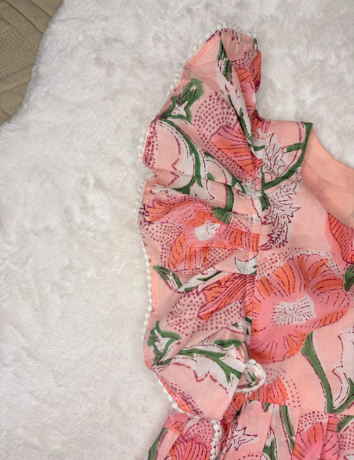 Peach Floral Pure Jaipur Handblock Cotton Dress