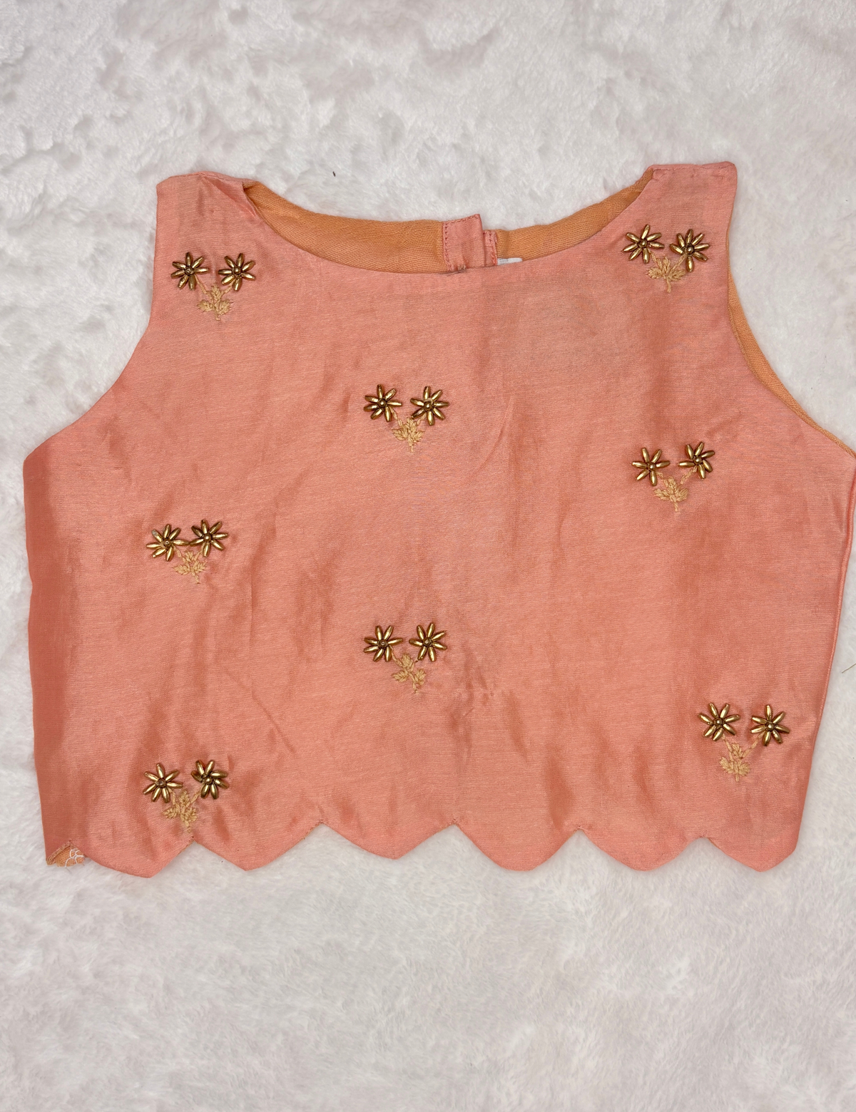Peach Pure Chanderi Silk Hand-Embroidered Aari Lehenga Set