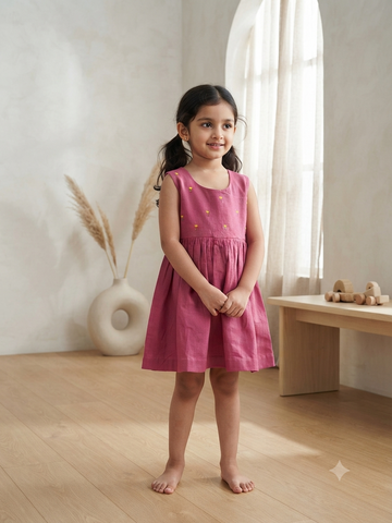 Pink Floral Pure Linen Frock