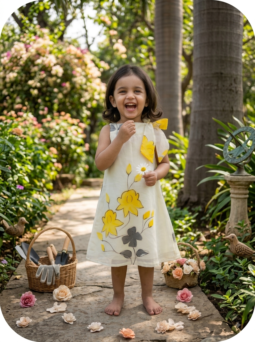 Hand-Painted Top-Tie Bow Organza Dress