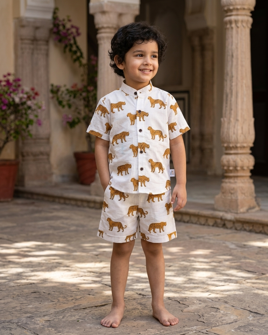 Pure Jaipur Cotton Leopard Hand-Block Co-ord Set for Boys