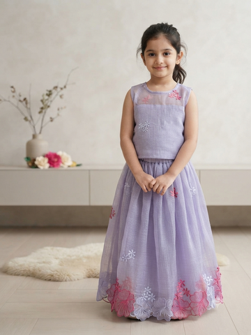 Enchanting Lavender Kota Floral Lehenga Set