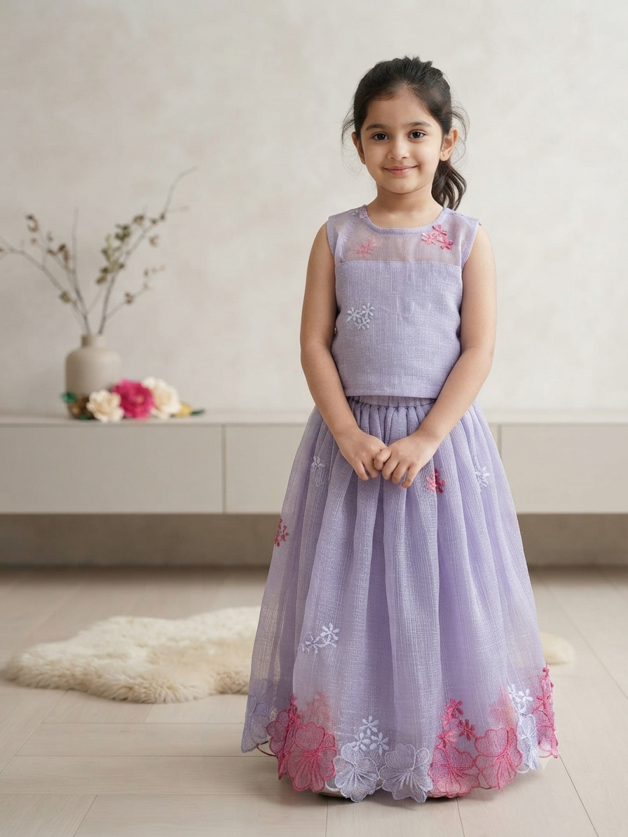 Enchanting Lavender Kota Floral Lehenga Set