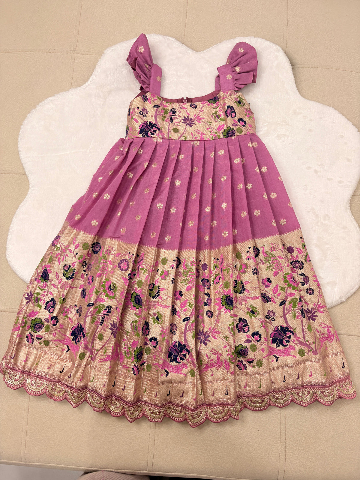 Mauve-Pink Paithani Handcrafted Frock