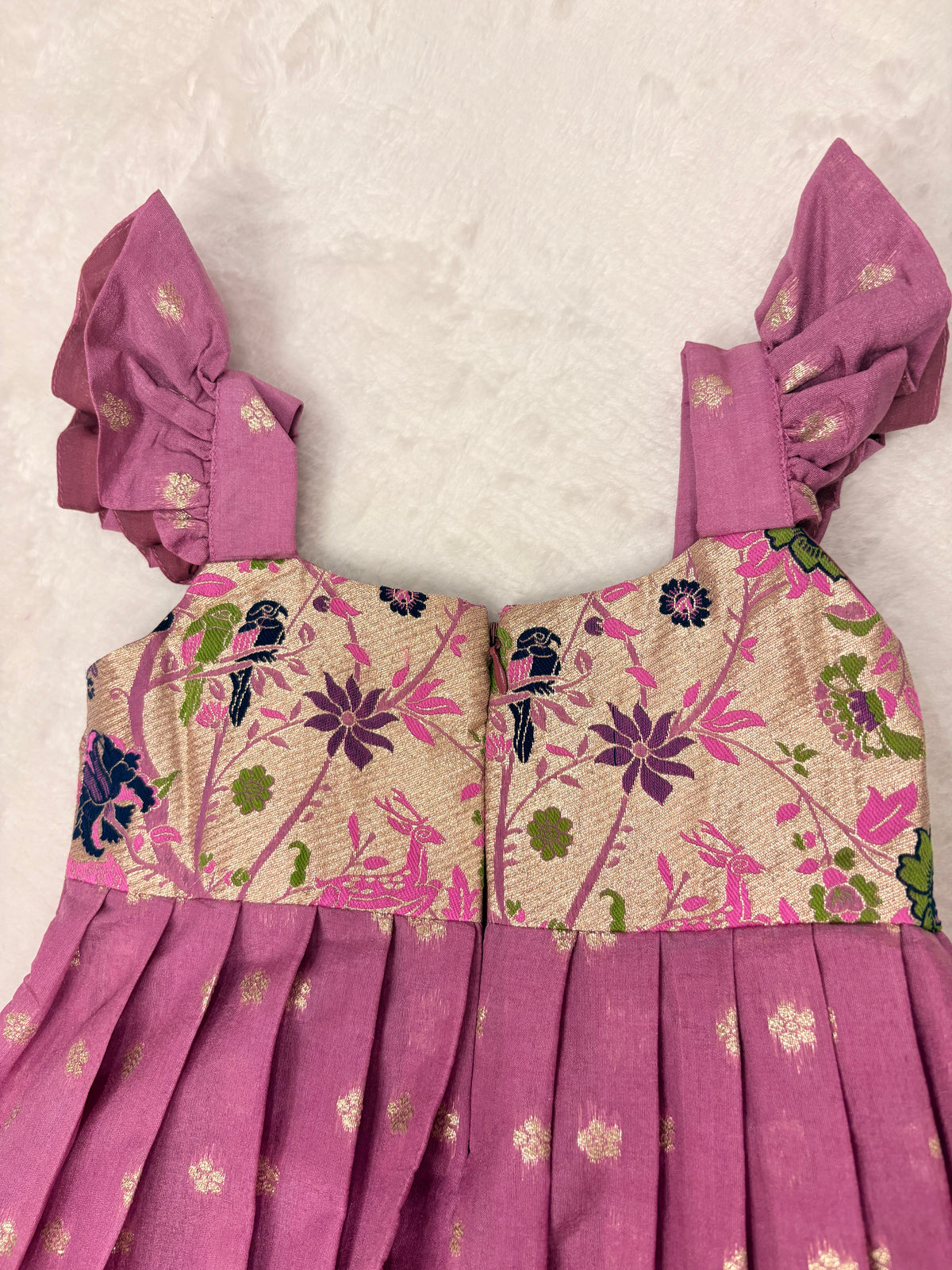 Mauve-Pink Paithani Handcrafted Frock