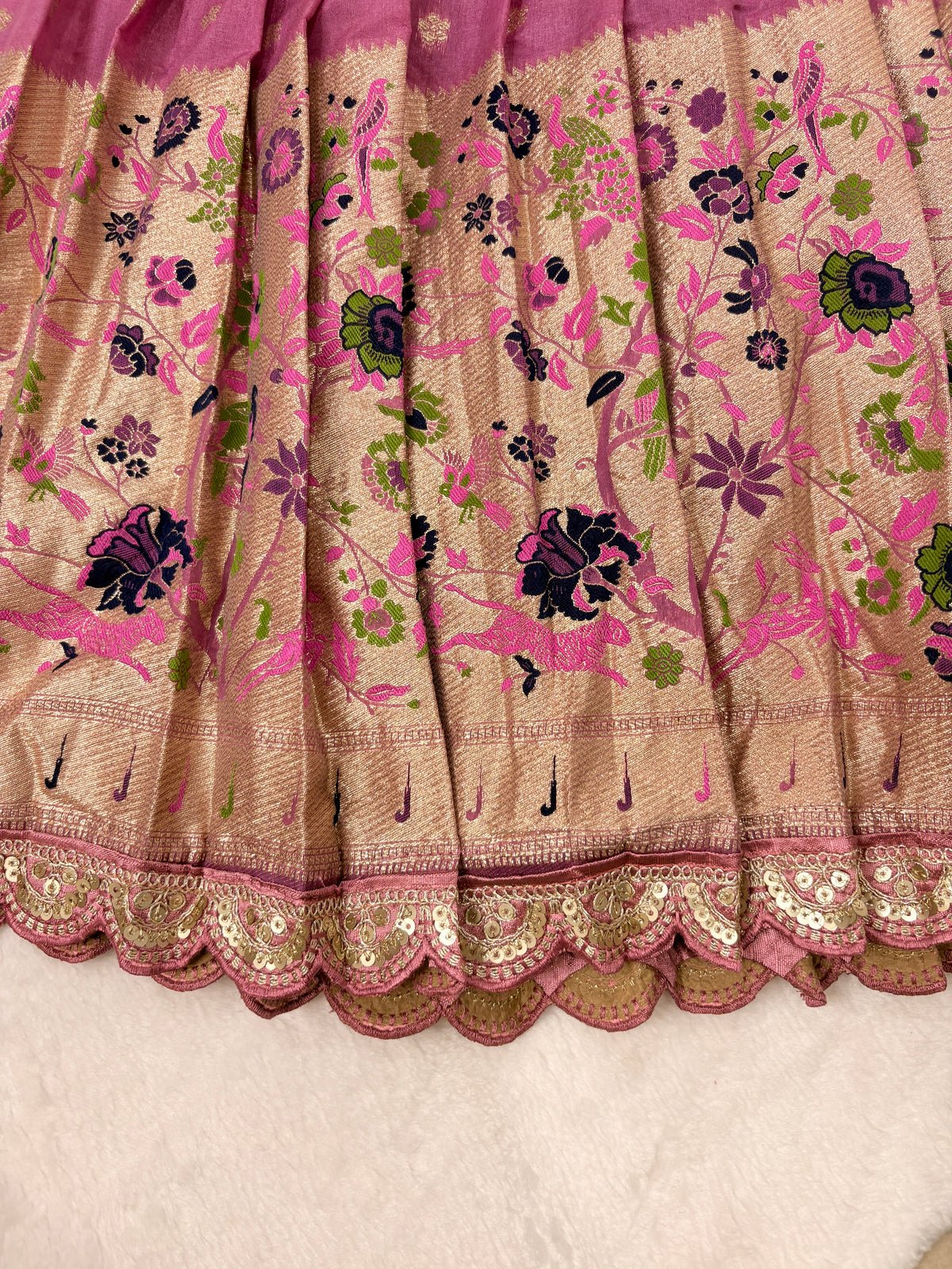 Mauve-Pink Paithani Handcrafted Frock