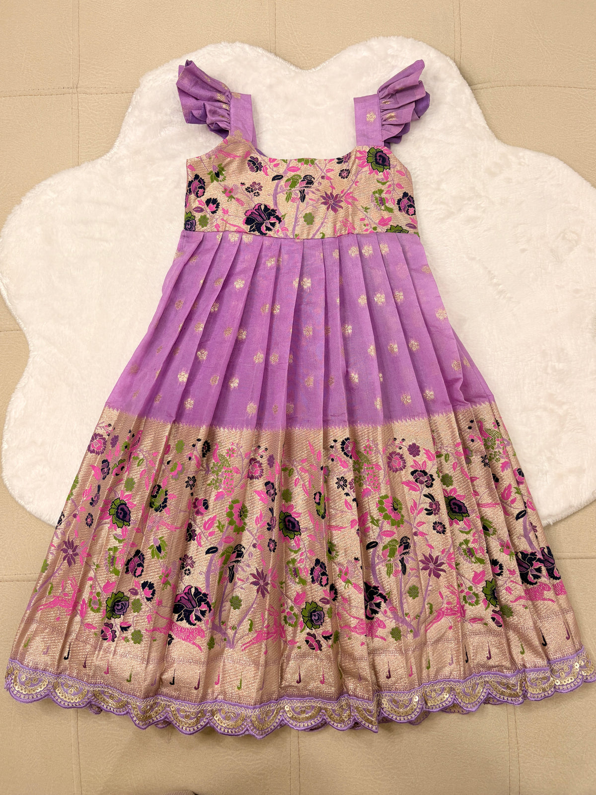 Lavender Paithani Woven Silk Handcrafted Frock