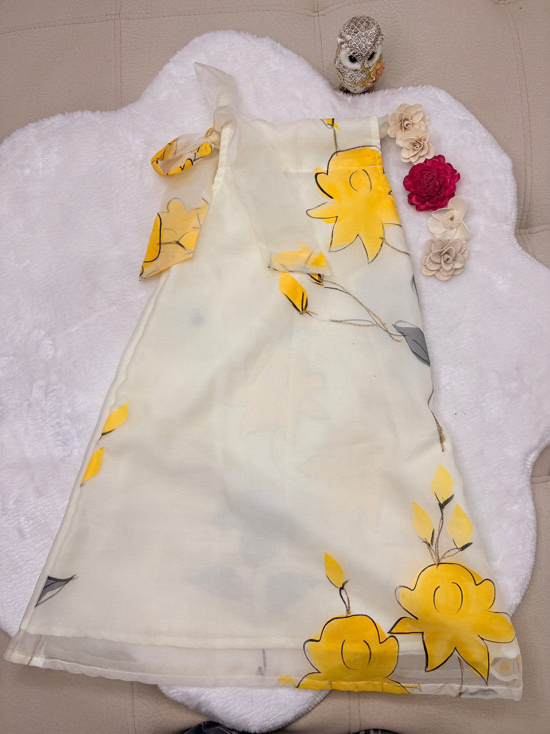 Hand-Painted Top-Tie Bow Organza Dress