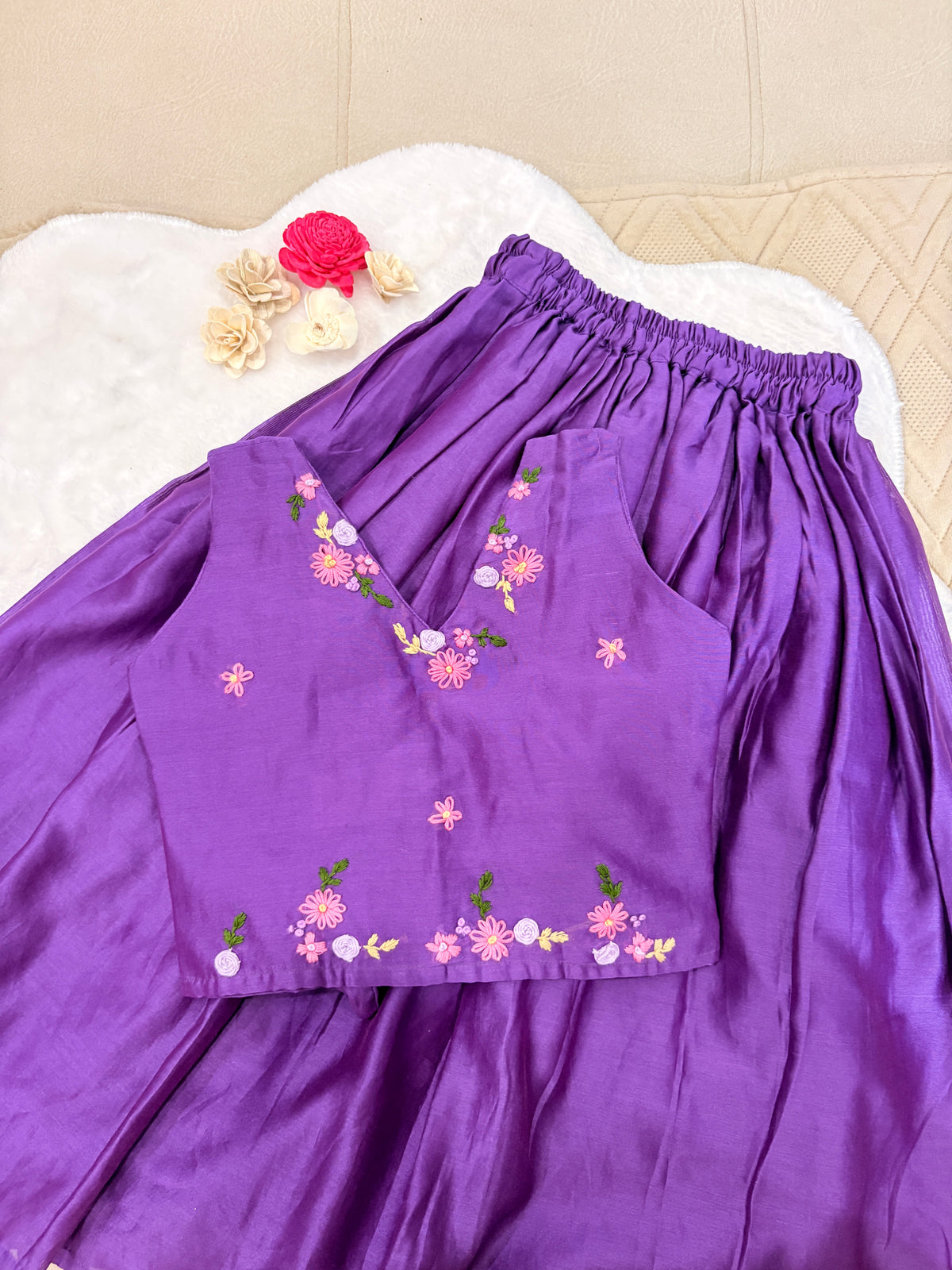 Royal Purple Pure Chanderi Hand-Embroidered Lehenga Choli