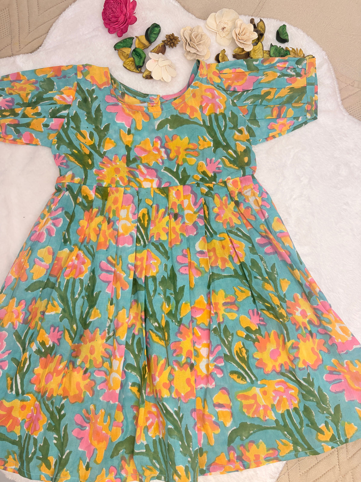 Jaipur Soft Cotton Hand-Block Floral Frill Frock