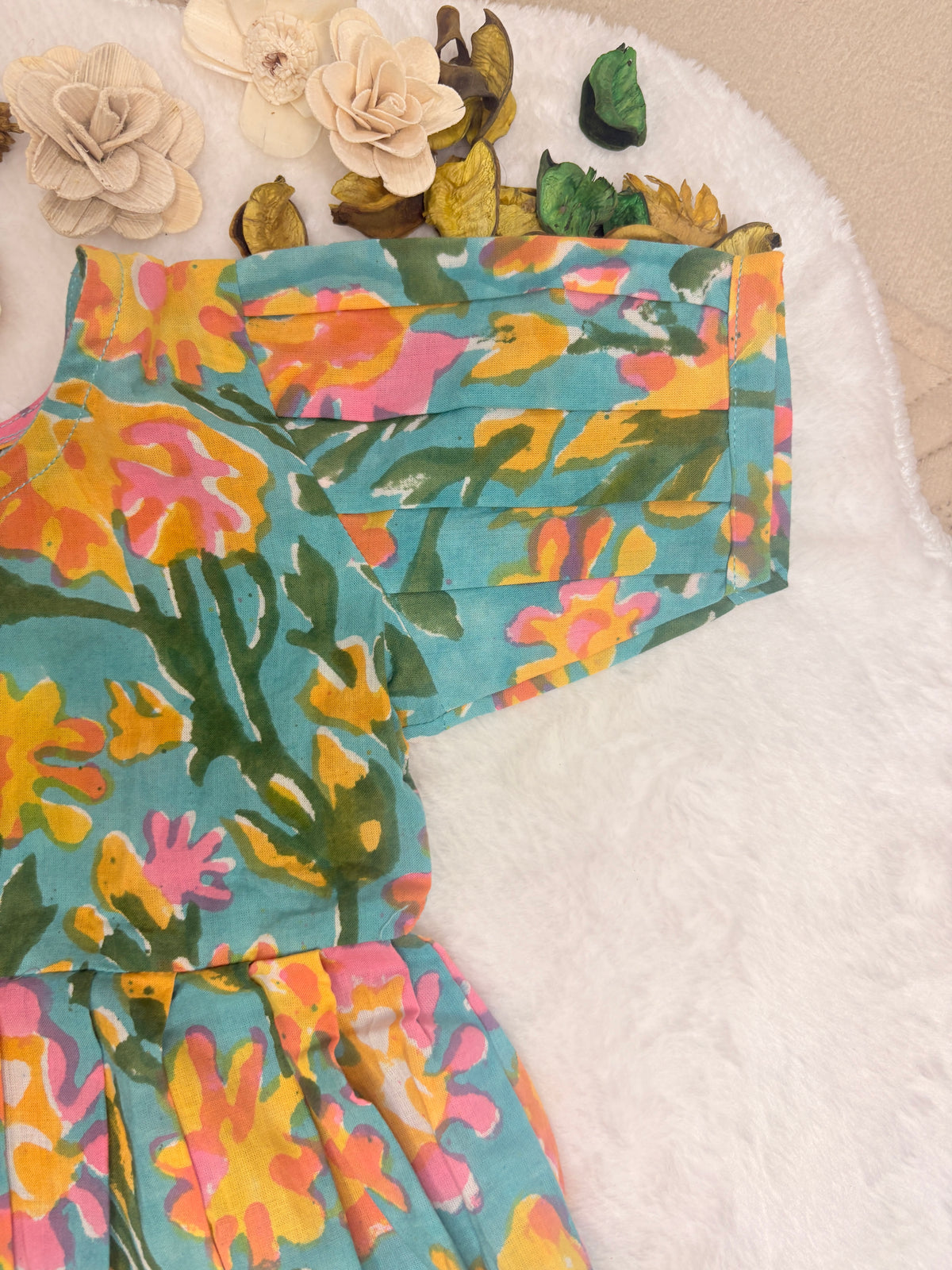 Jaipur Soft Cotton Hand-Block Floral Frill Frock