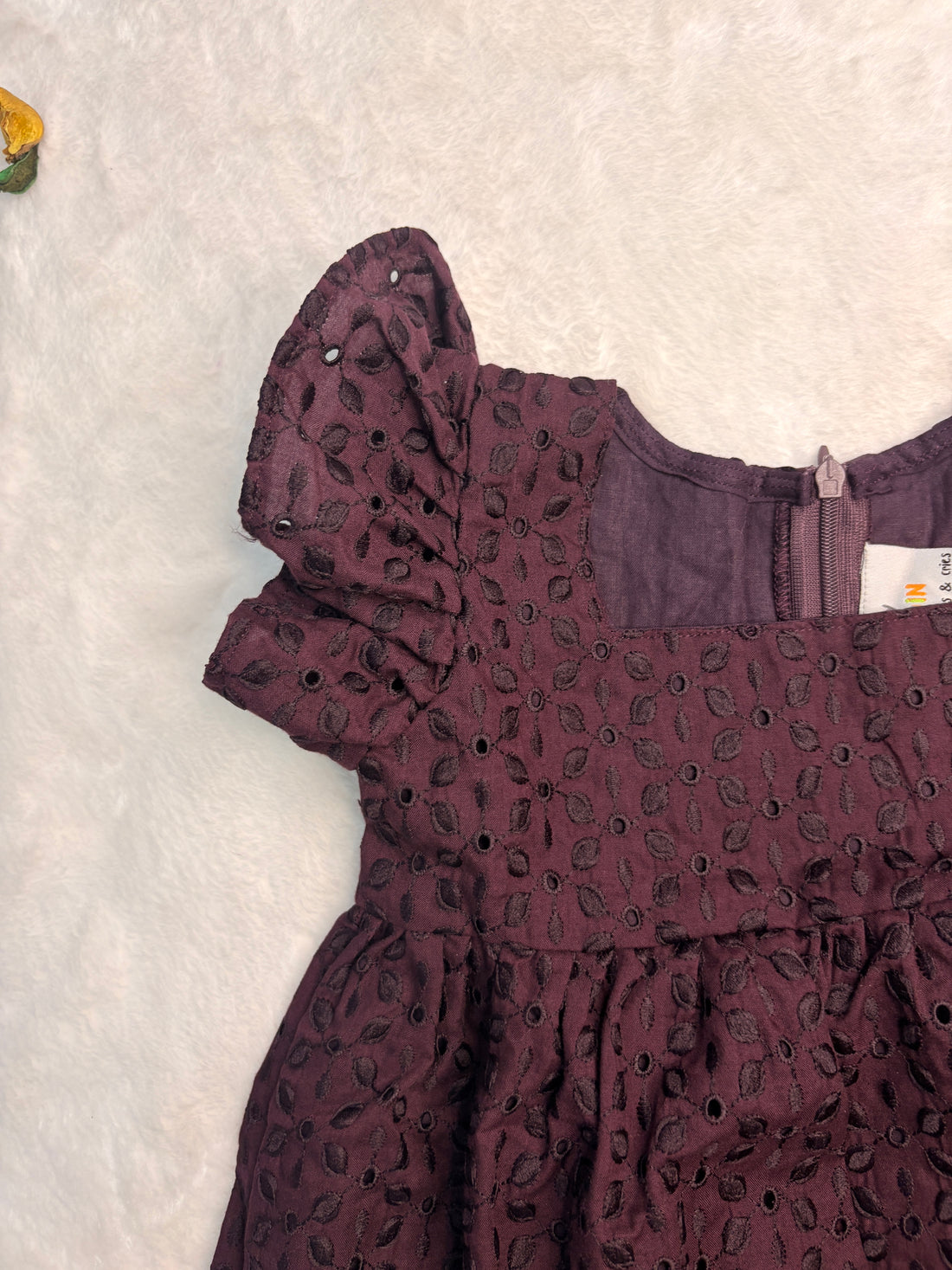 Deep Plum Schiffli / Hakoba Cotton Dress for Girls