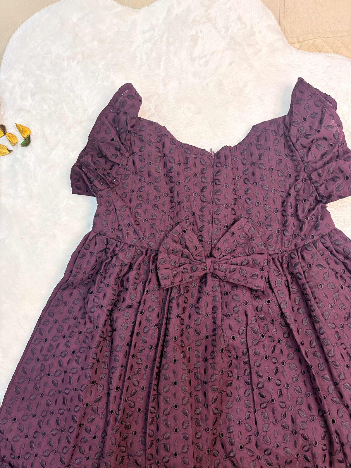 Deep Plum Schiffli / Hakoba Cotton Dress for Girls