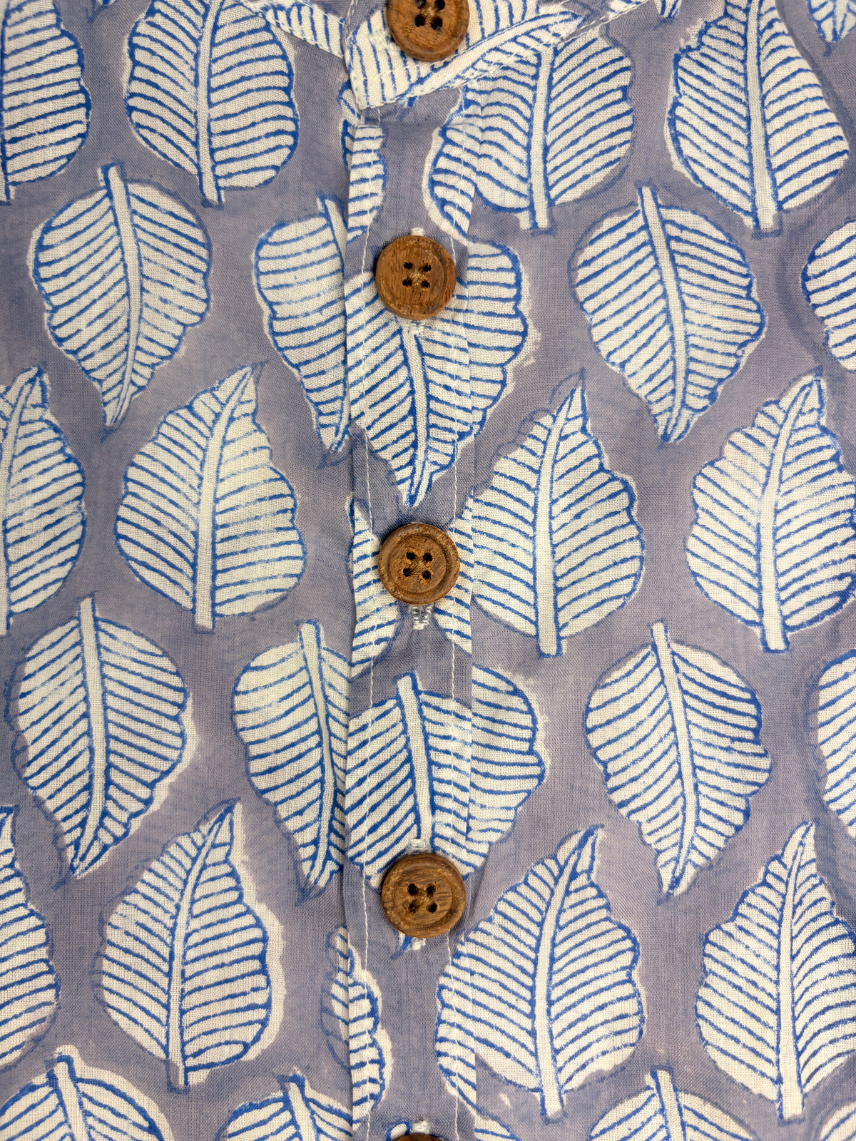 Indigo Leaf Print Cotton Shirt