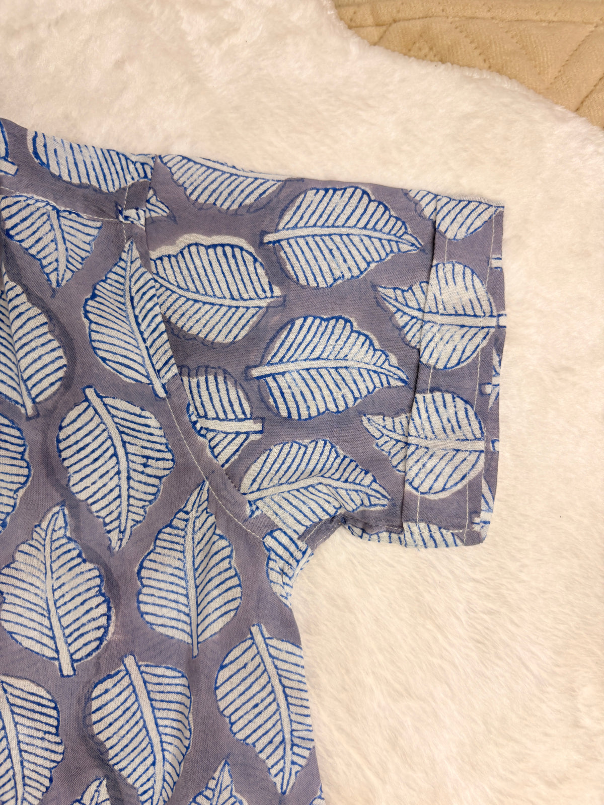 Indigo Leaf Print Cotton Shirt