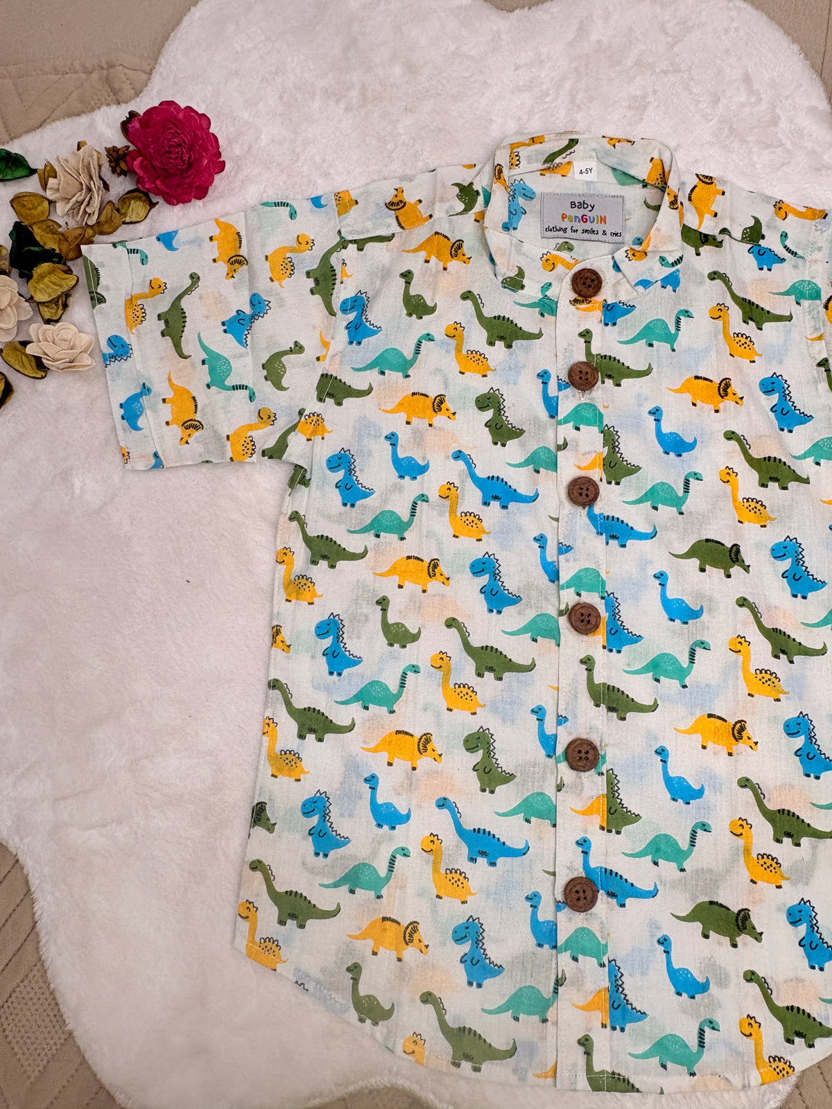 Playful Dinosaur Print Cotton Shirt