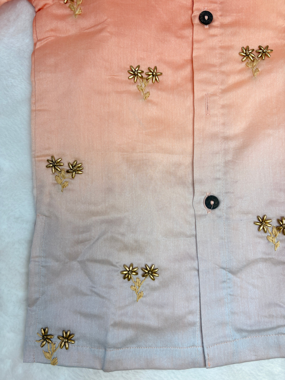 Ombré Peach & Grey Floral Embroidered Kurta