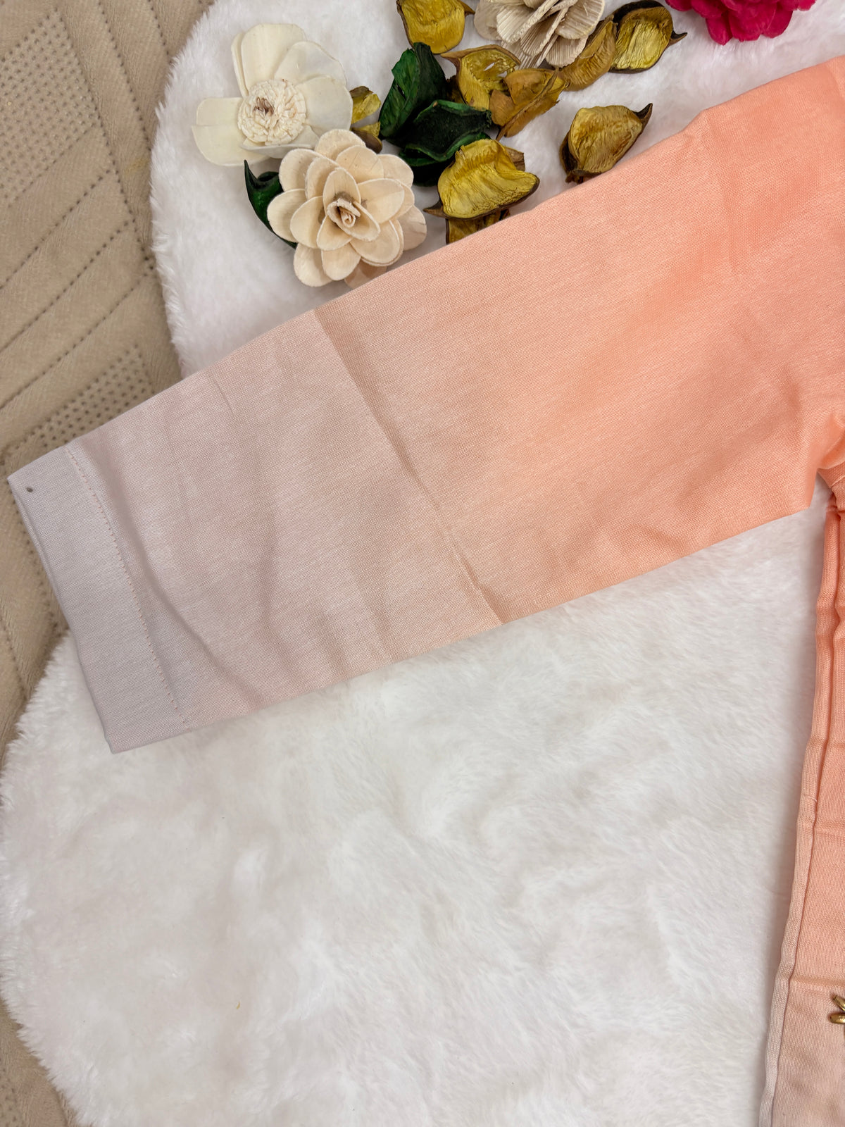 Ombré Peach & Grey Floral Embroidered Kurta