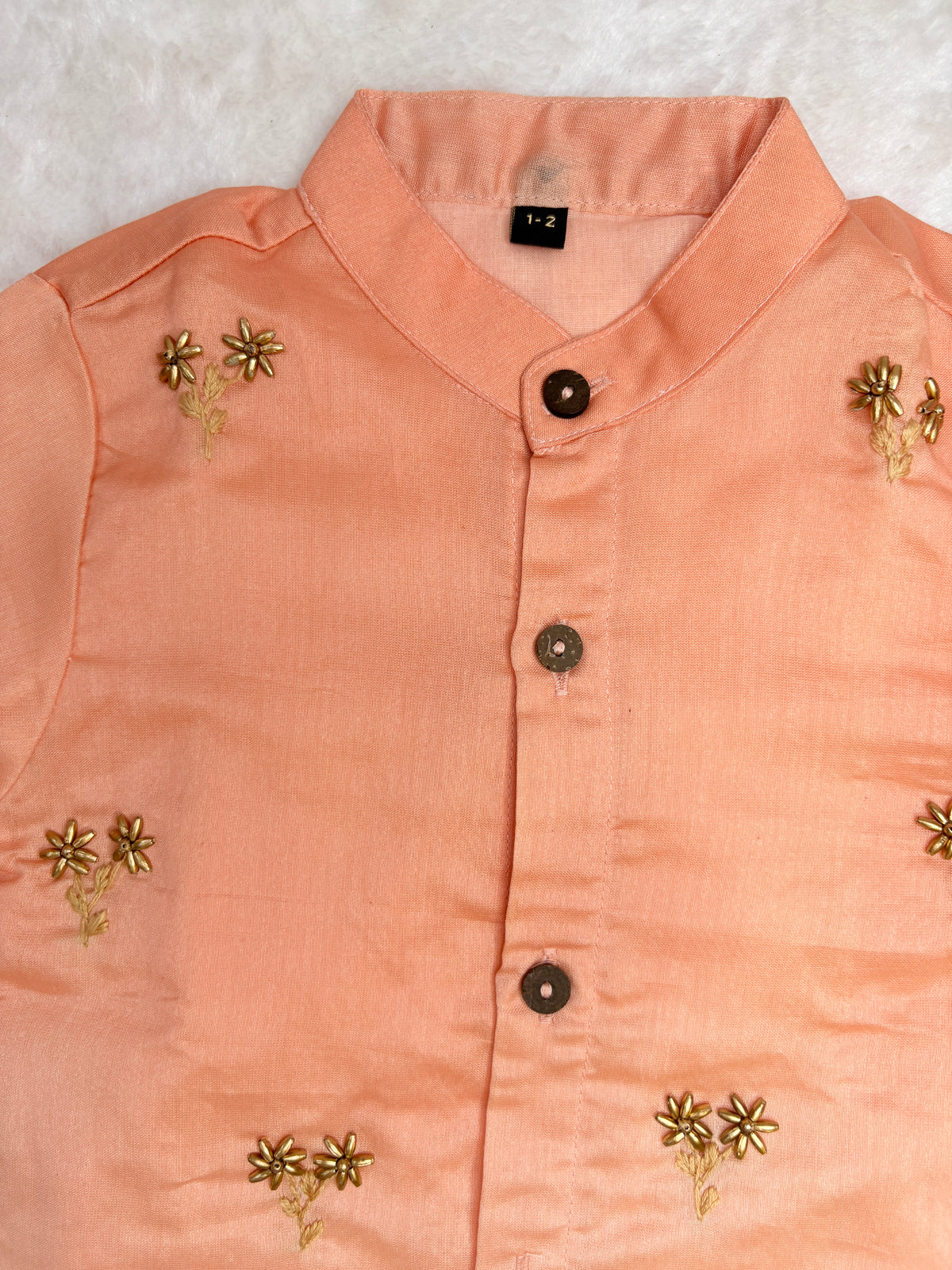 Ombré Peach & Grey Floral Embroidered Kurta
