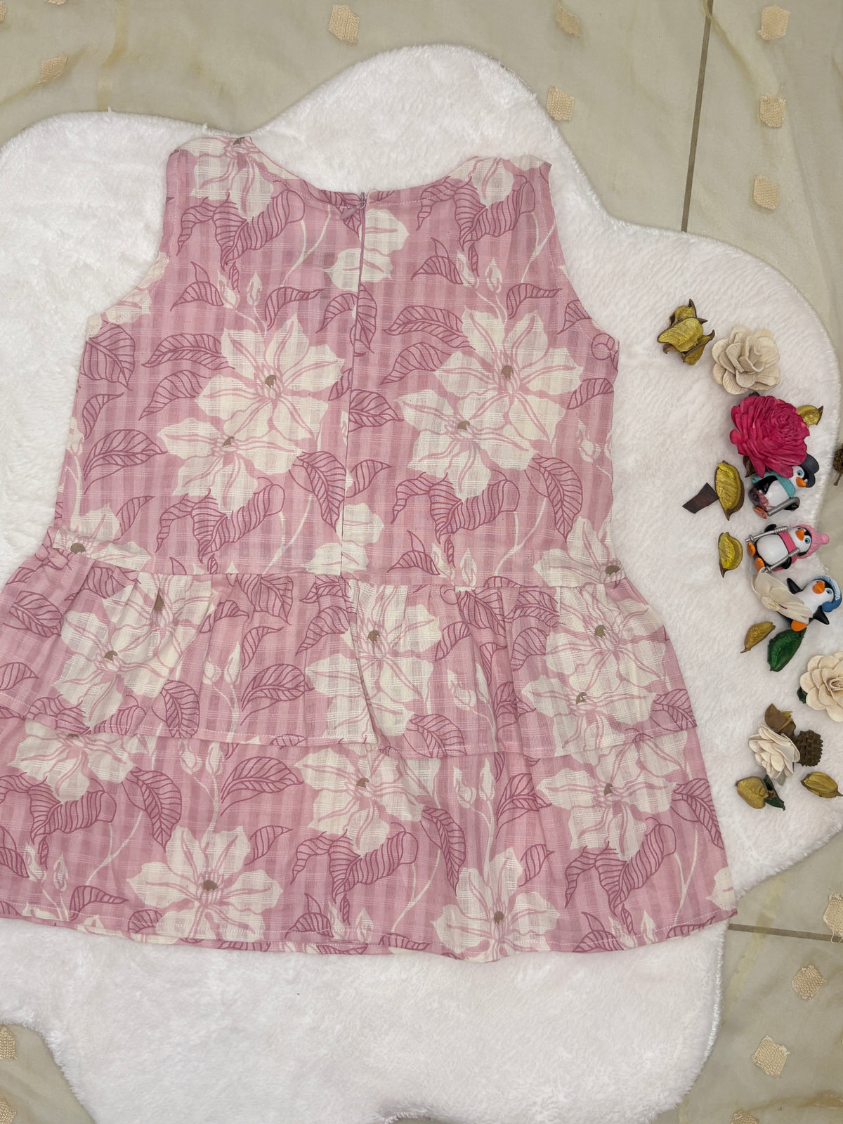 Blossom Pink Cotton Peplum Top & Linen Pant Set