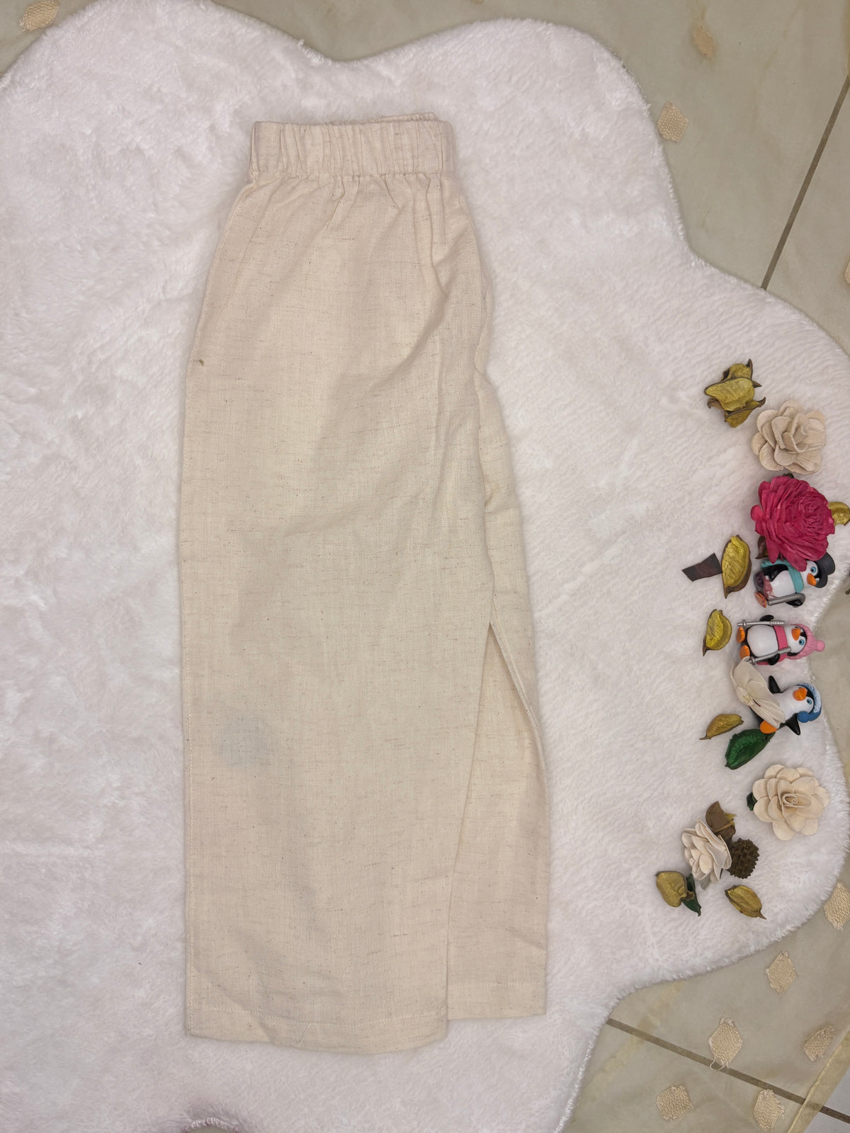 Blossom Pink Cotton Peplum Top & Linen Pant Set