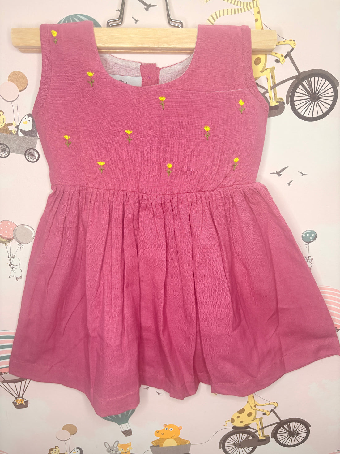 Pink Floral Pure Linen Frock