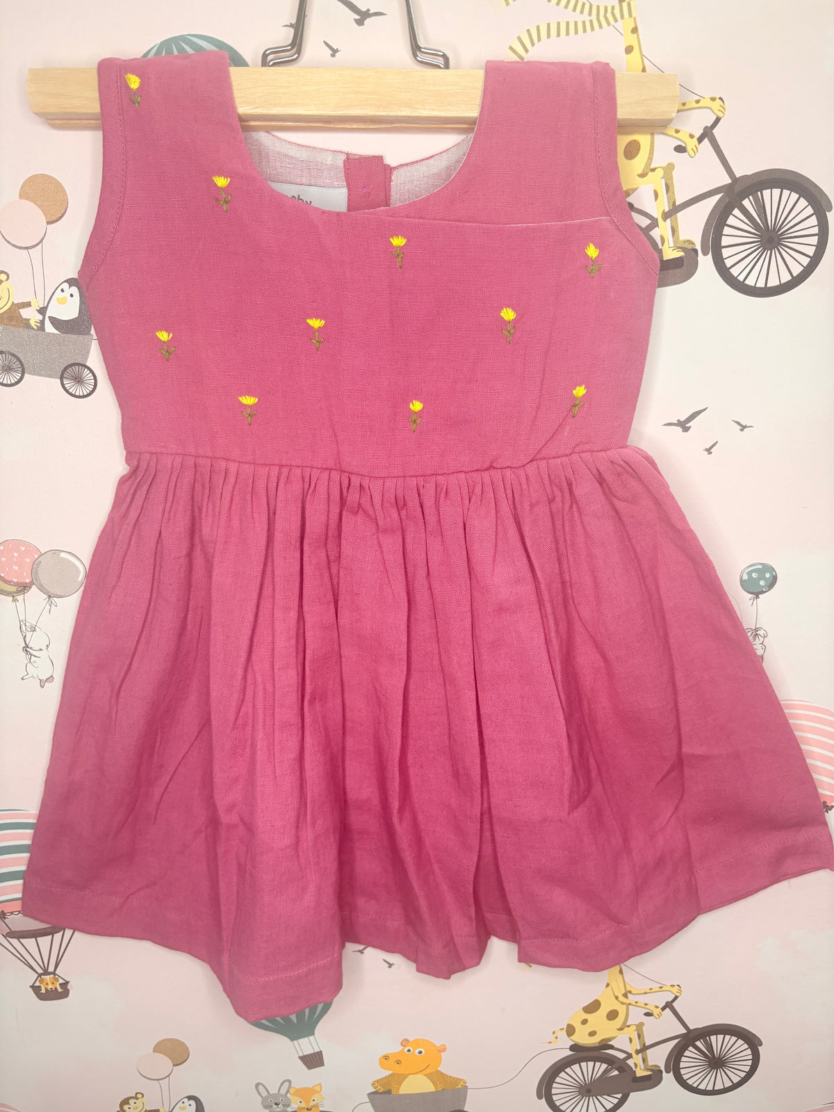 Pink Floral Pure Linen Frock