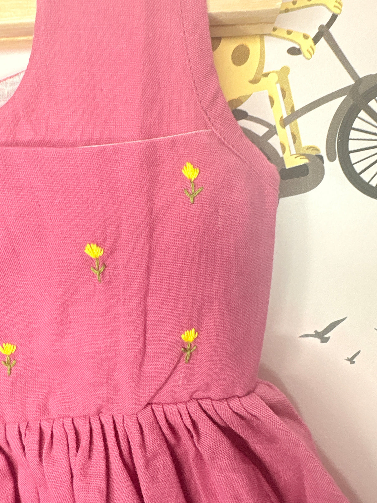 Pink Floral Pure Linen Frock