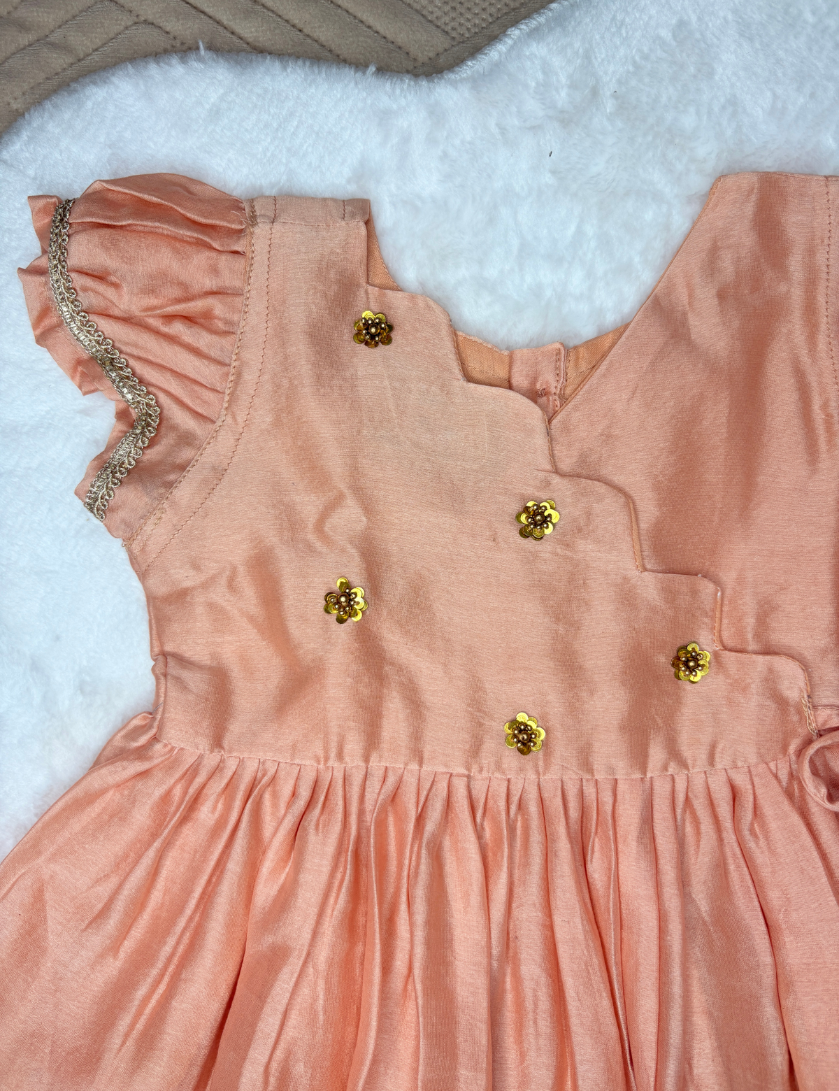 Peach Chanderi Silk Hand-Embroidered Angrakha Frock