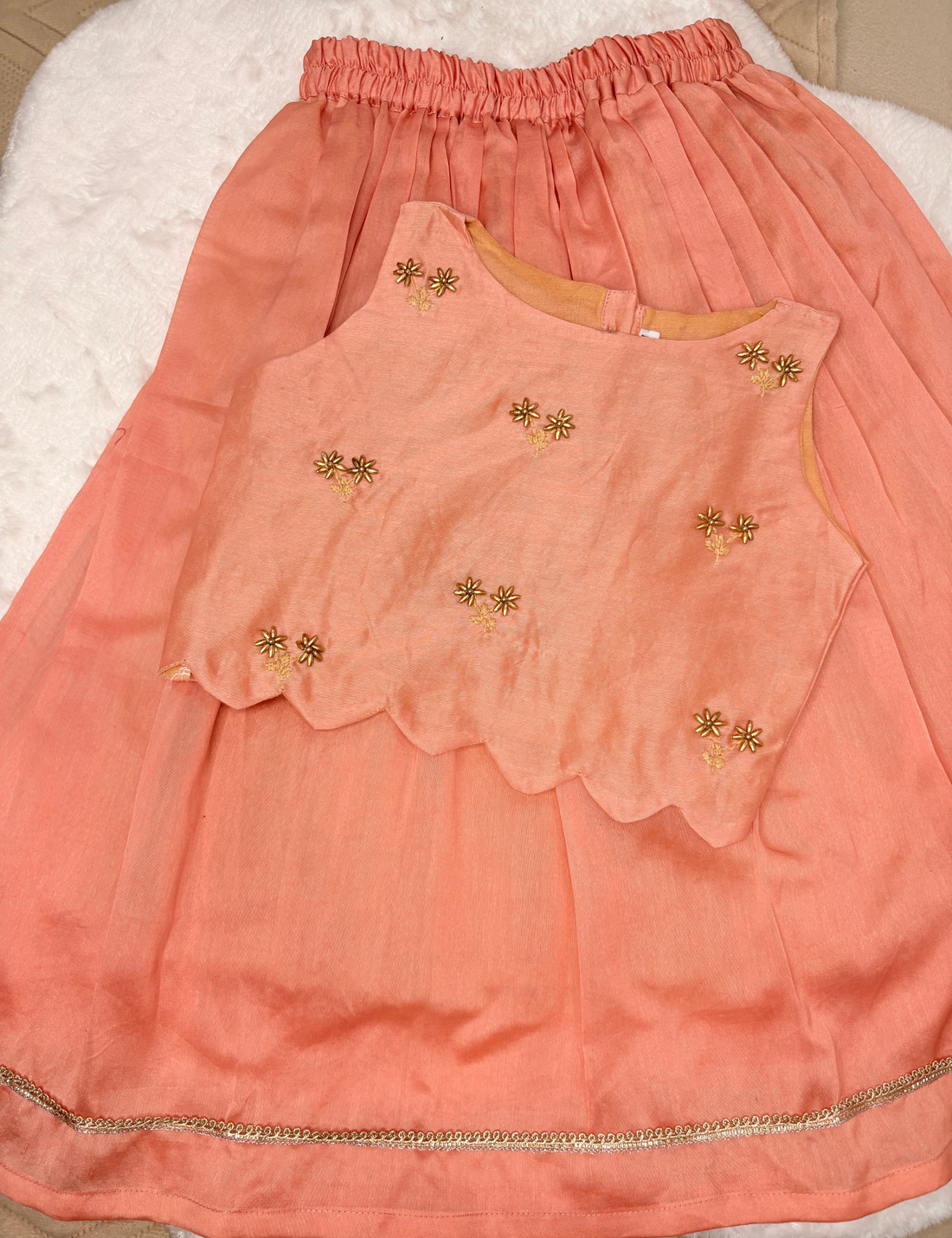 Peach Pure Chanderi Silk Hand-Embroidered Aari Lehenga Set