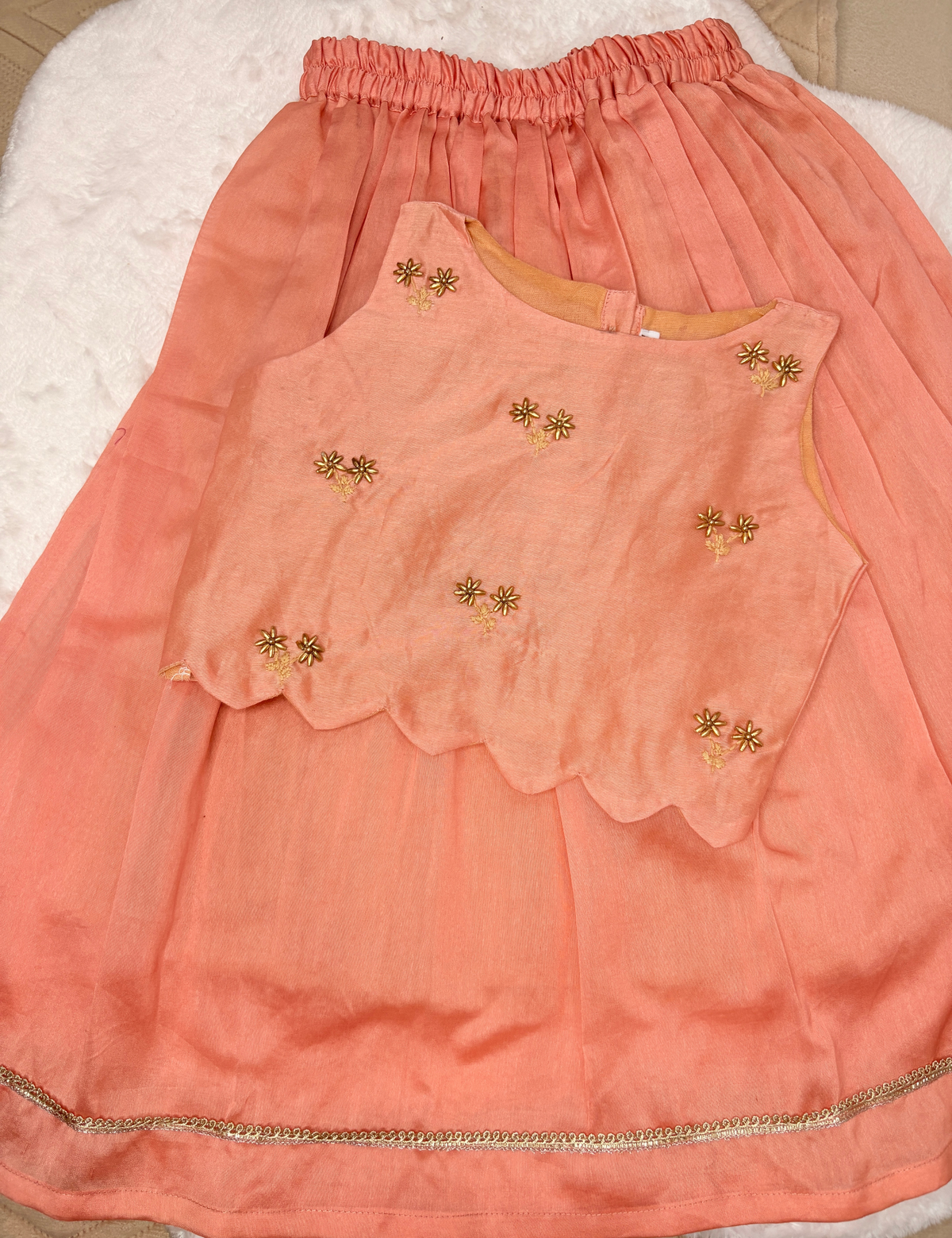 Peach Pure Chanderi Silk Hand-Embroidered Aari Lehenga Set
