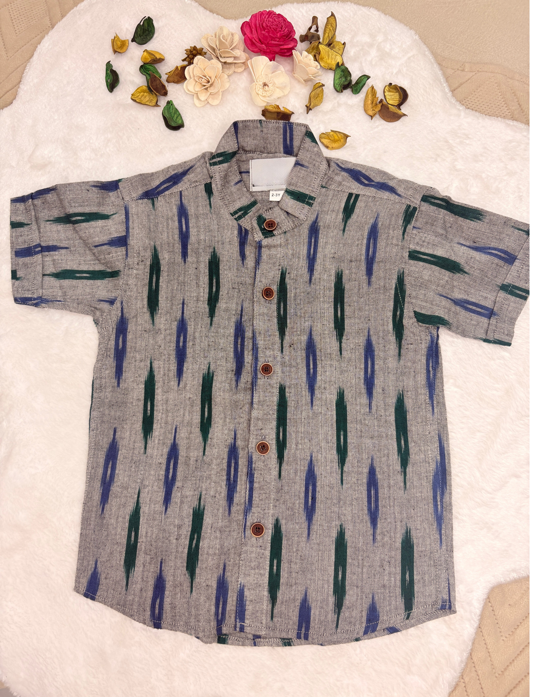 Grey & Teal Handloom Ikat Cotton Co-Ord Set