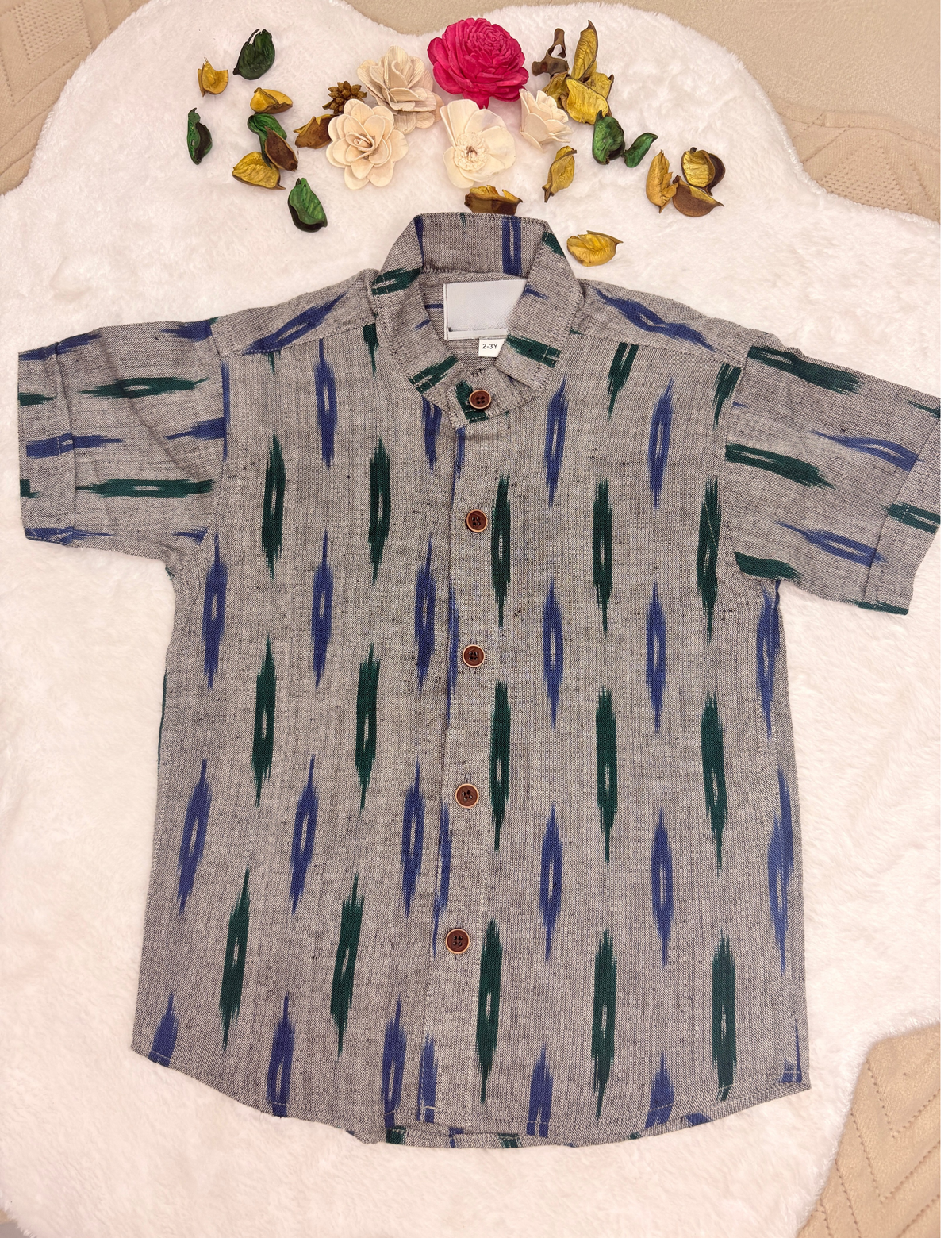 Grey & Teal Handloom Ikat Cotton Co-Ord Set