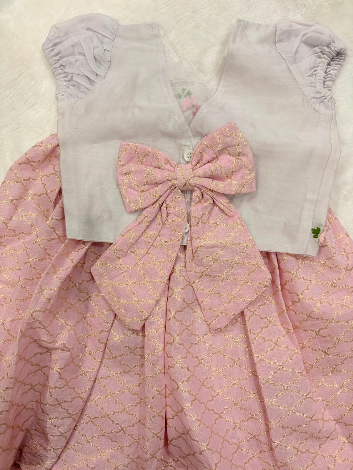 Hand-Embroidered Chanderi Top & Pink Brocade Skirt Set